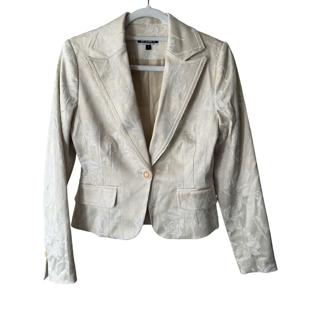 Bryan’s Elegant Cream Floral Blazer Size S Wedding Guest Business Casual Elegant